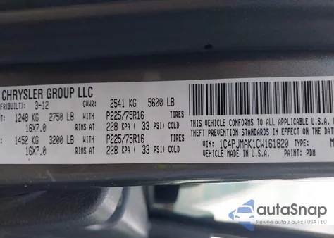 2012 Jeep Liberty Sport z USA, uszkodzony, nr VIN 1C4PJMAK1CW161820